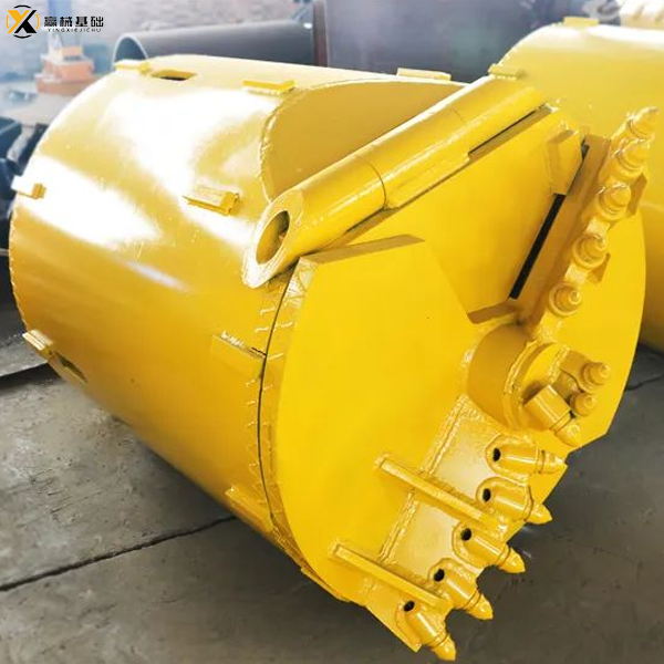 Double bottom plate and double cut teeth rotary digging drill bucket